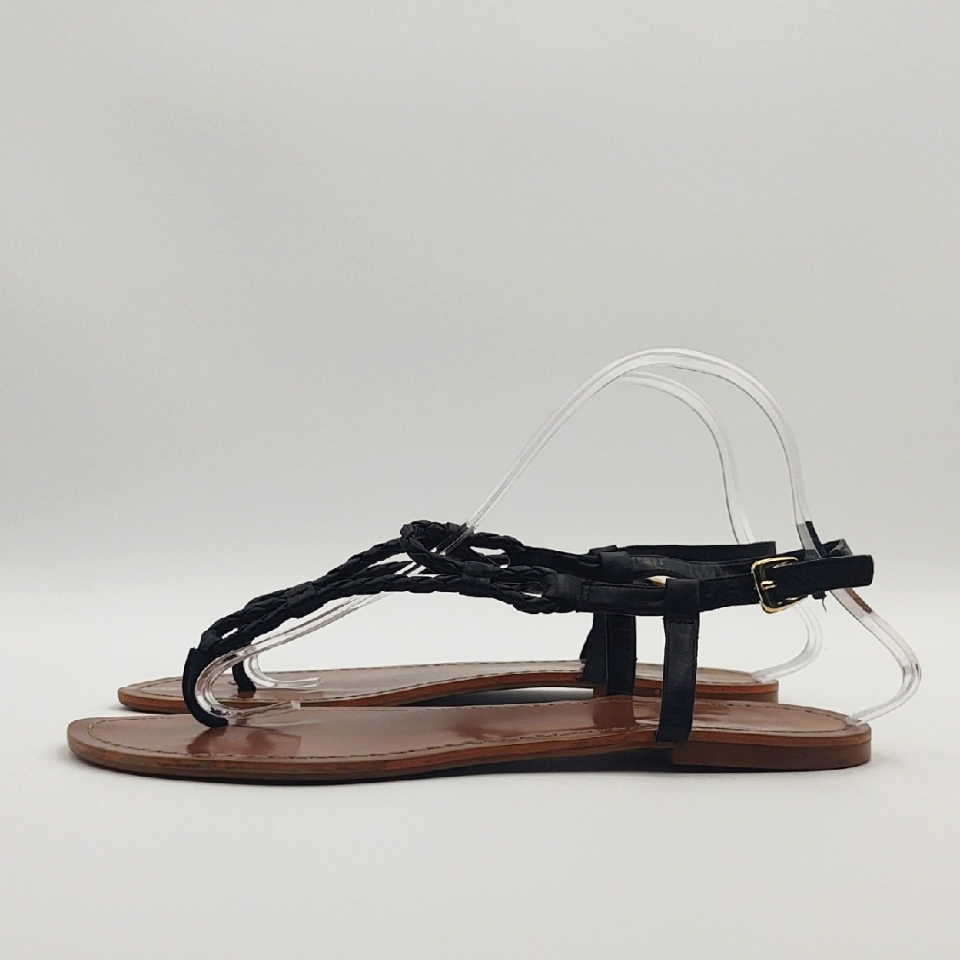 Ralph Lauren Thong Sandals Alexa Braided Leather Black Preppy Boho Resort 9.5